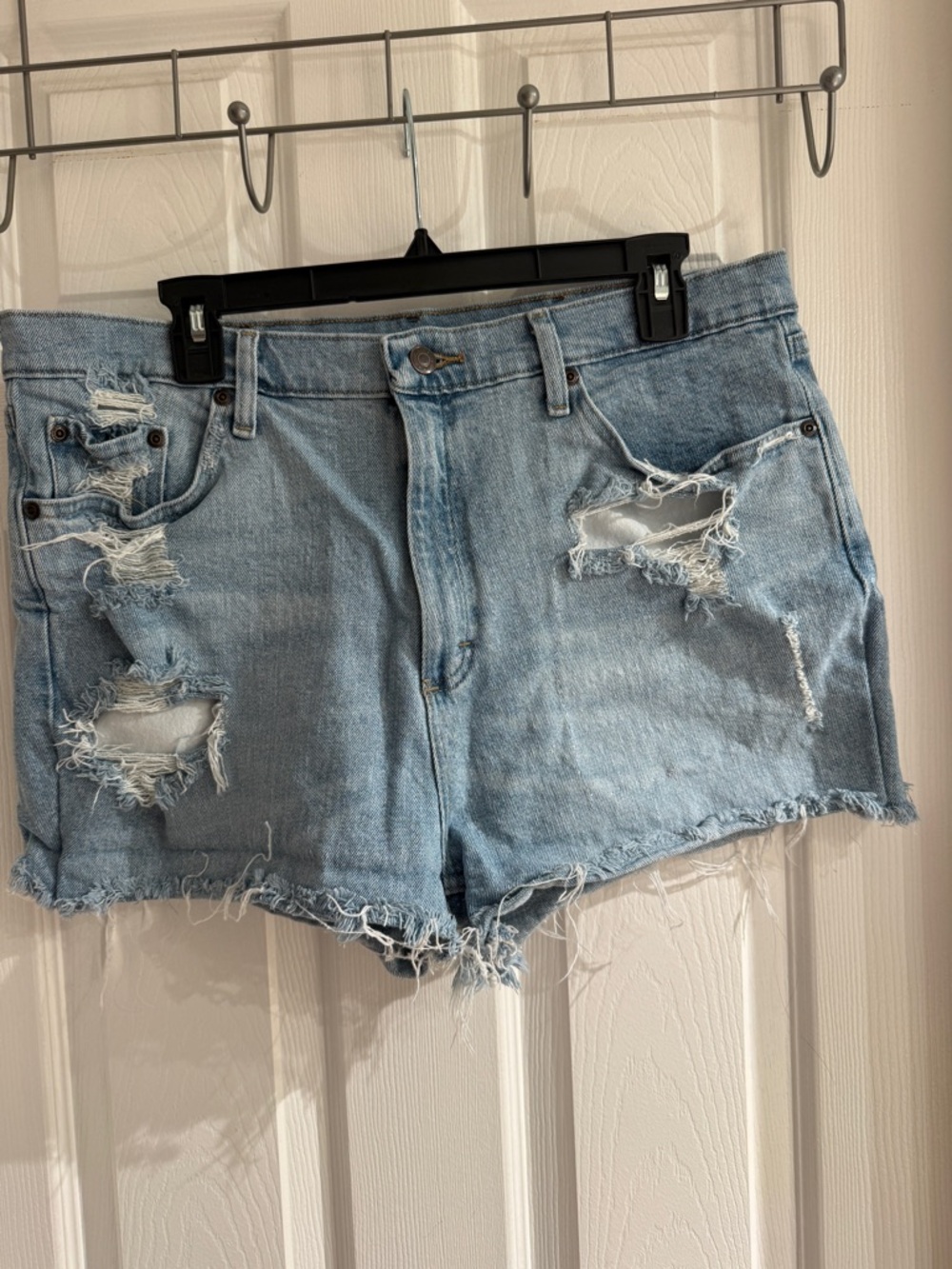 Wrangler Light Blue Distressed Denim Shorts - Women